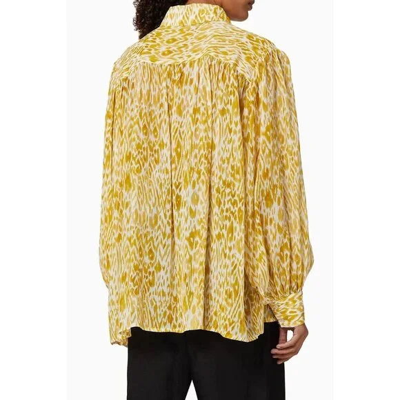 Anine Bing 100% Silk Caleb Shirt Leopard Animal Print Balloon Sleeve Oversized - Picture 5 of 16